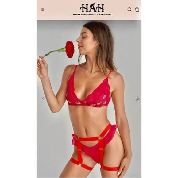 We are HAH Strung Out Garters Garter Belt in Siren Red, One Size (OS) - Picture 3 of 7